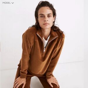 Madewell Women’s Brown Half-Zip Sweatshirt Size L